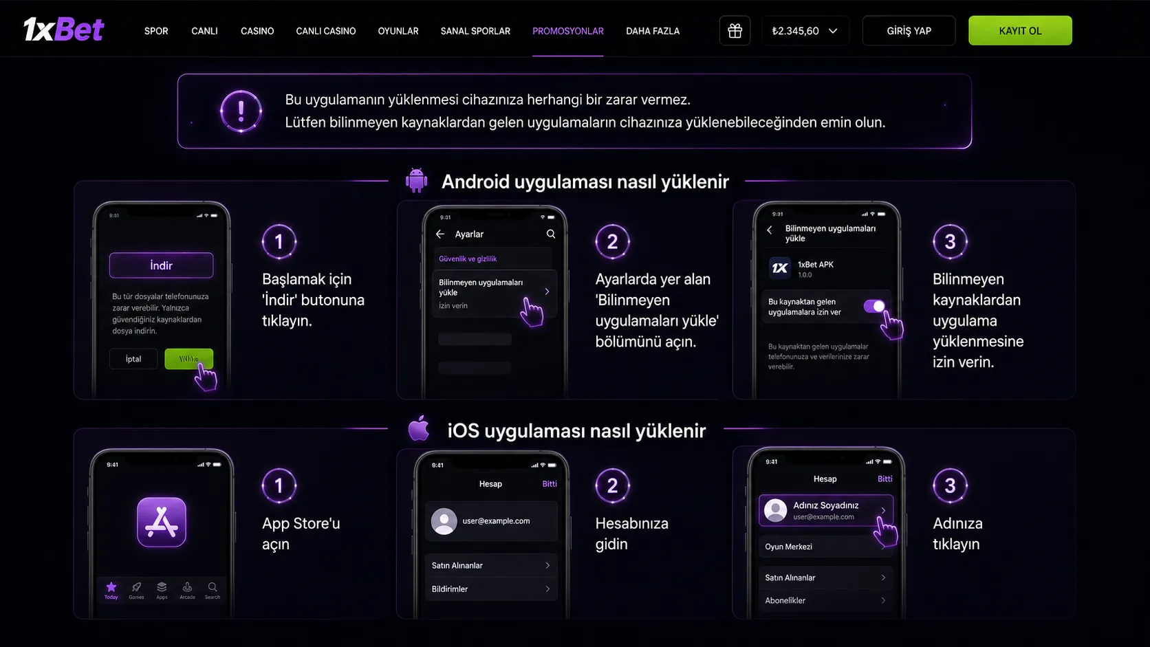1xBet mobil iOS için app indirme