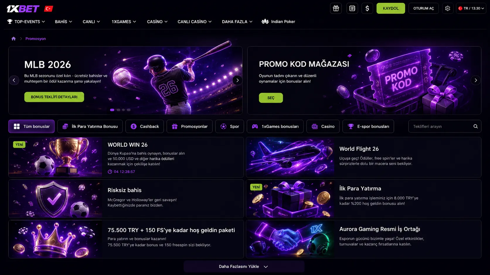 1xBet bonusları ve promosyonlar